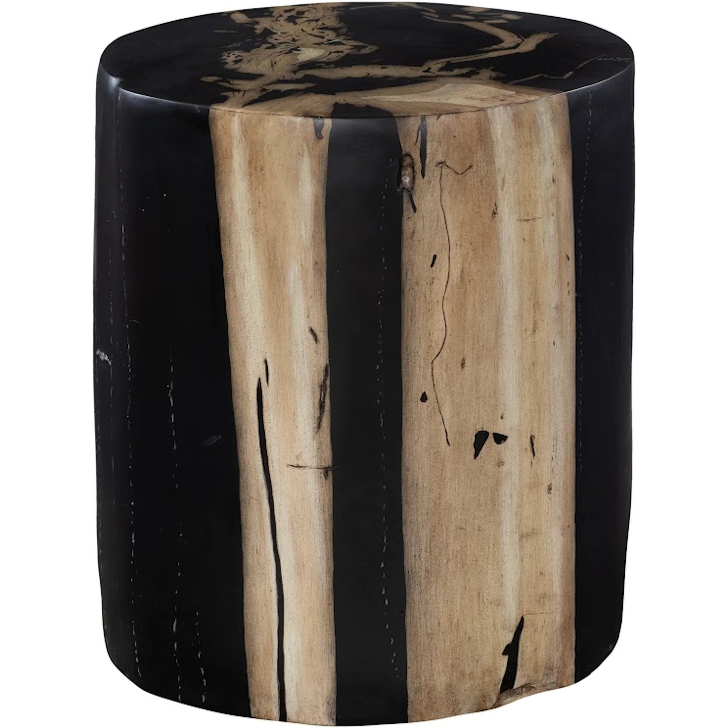 001 SI-2299678 | Primary Silo | Cast Petrified Wood Stool by Phillips Collection in black, brown. Made from resin in a eclectic & global style.