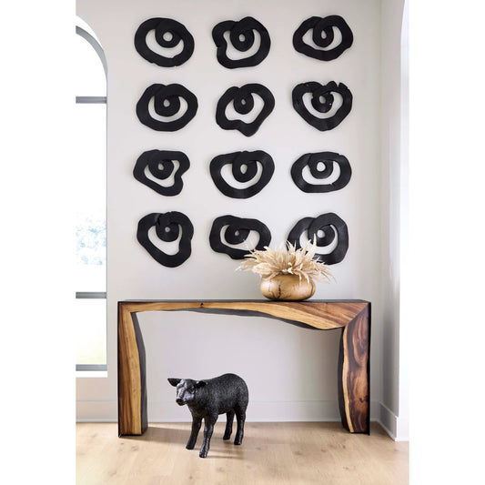 Texelaar Sheep Lamb by Phillips Collection in black and gel coat. Made from resin in a cottage & farmhouse style.
