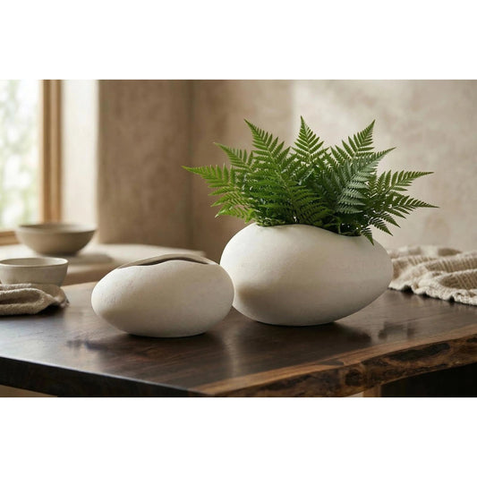 Egg Vase by Phillips Collection in off white and stone cast. Made from resin in a unique style.