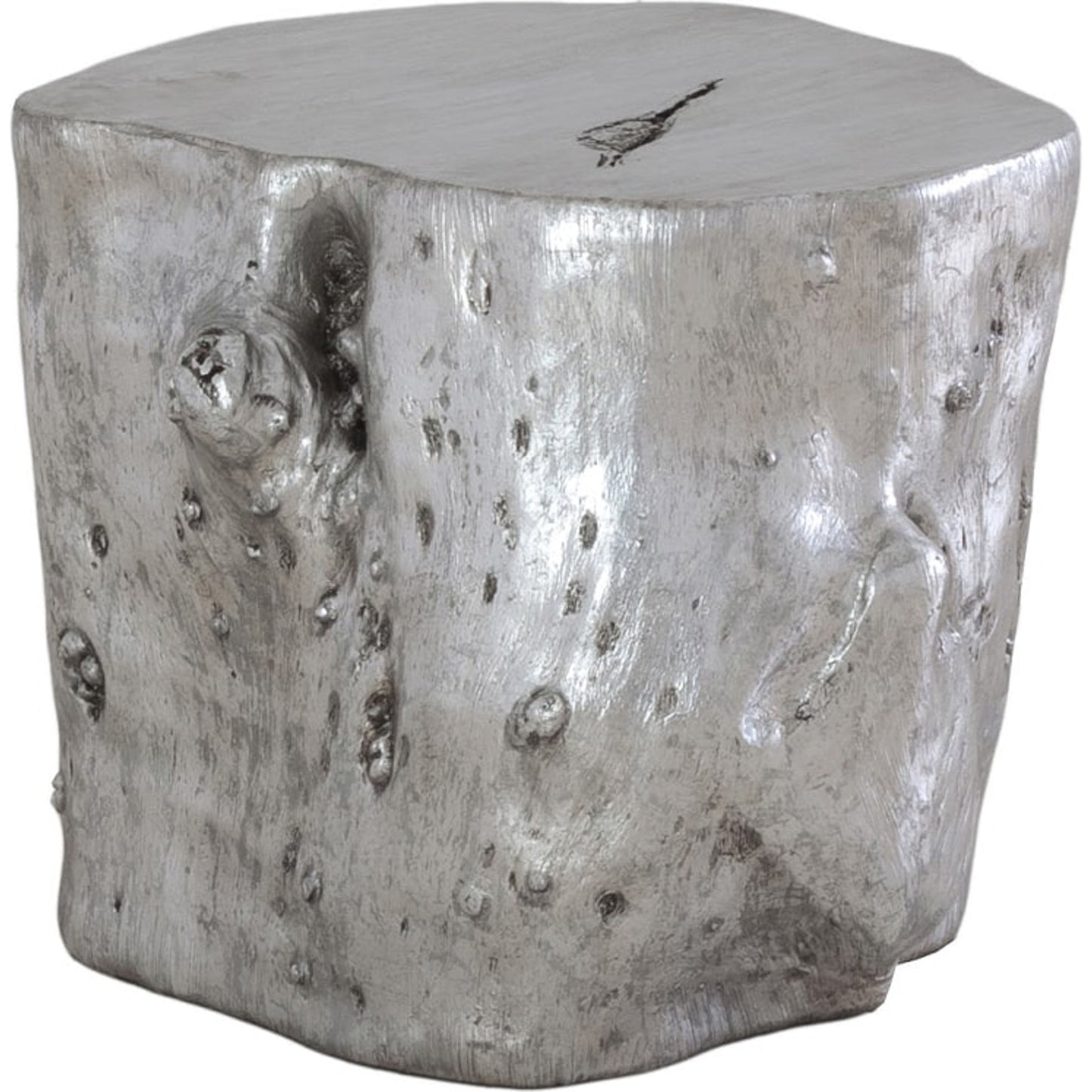 006 SI-1790235 | Additional Silo | Log Silver Stool by Phillips Collection in silver and silver leaf. Made from resin in a eclectic & global style.