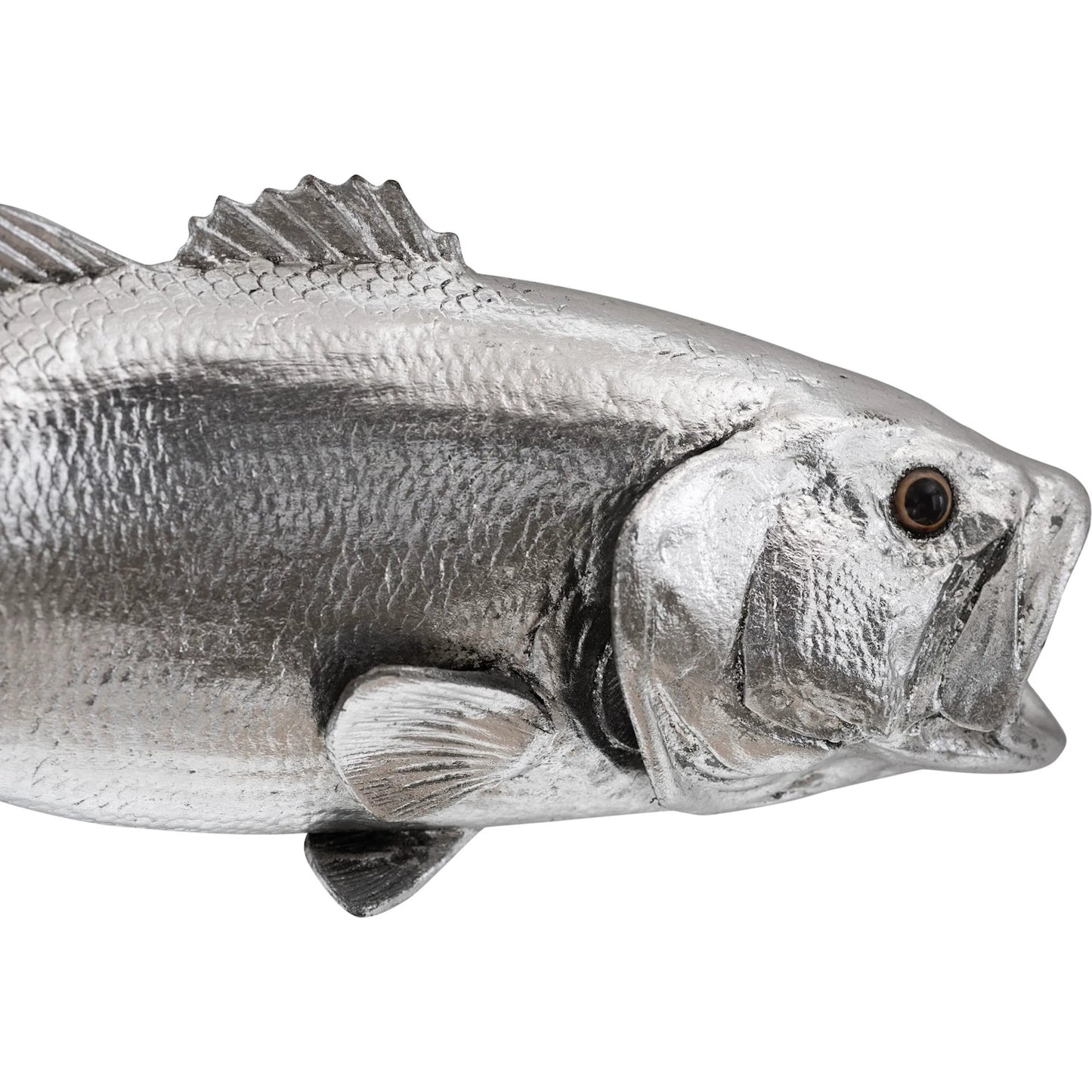 003 SR-820578 | Closeup | Largemouth Bass Fish by Phillips Collection in silver and silver leaf. Made from resin in a coastal style.