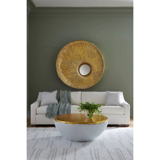 Broken Egg Coffee Table by Phillips Collection in white, gold and gold leaf, pearl white. Made from resin in a modern style.