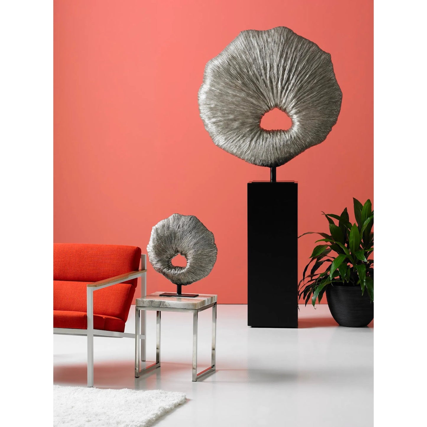 002 SI-1790234 | Lifestyle | Fungia Sculpture by Phillips Collection in silver and silver leaf. Made from resin in a eclectic & global style.