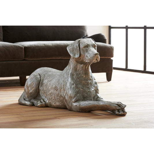 Labrador Laying by Phillips Collection in silver leaf. Made from resin in a transitional style.