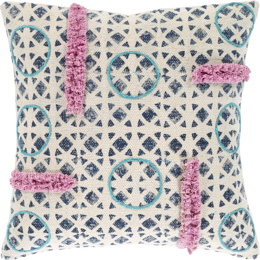 001 SR-880803,SR-880804,SR-880805,SR-880806,SR-880807,SR-880808 | Primary Silo | Phoebe Pillow - 37074 by Surya in purple, beige, dark blue, teal. Made from 100% cotton in a rustic style.
