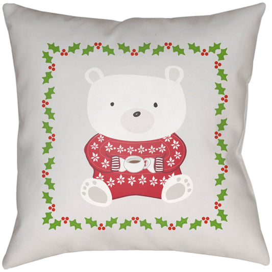 Beary Warm Pillow - 19011 by Livabliss in red. Made from front: 100% polyester, back: 100% polyester, fill: 100% polyester, polyfill in a traditional style.
