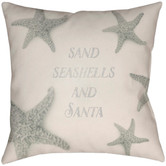 Dreaming of a Sandy Christmas Pillow - 11753 by Livabliss in beige. Made from front: 100% polyester, back: 100% polyester, fill: 100% polyester, polyfill in a coastal style.