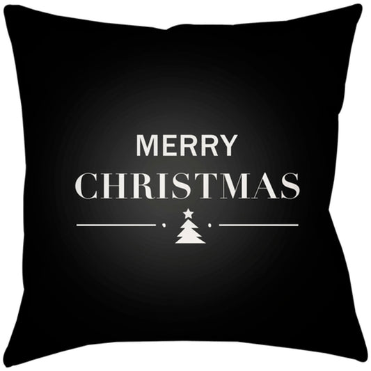 Merry Holiday Pillow - 9822 by Livabliss in black. Made from front: 100% polyester, back: 100% polyester, fill: 100% polyester, polyfill in a traditional style.