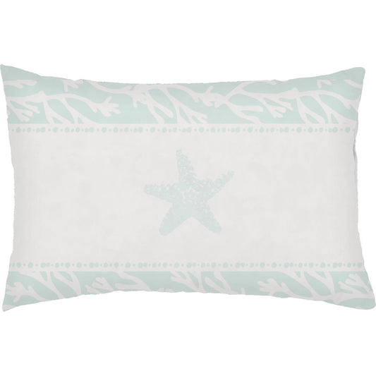 Seasalt & Starfish Pillow - 11445 by Livabliss in seafoam. Made from front: 100% polyester, back: 100% polyester, fill: 100% polyester, polyfill in a coastal style.