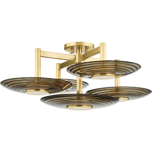 Griston 5 Light Semi Flush by Hudson Valley in aged brass. Made from steel in a modern style.