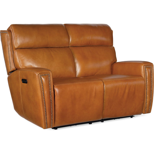 001 SI-1873196 | Primary Silo | Ruthe Zero Gravity Power Recline Loveseat by Hooker Furniture in salvo denim. Made from leather in a traditional style.