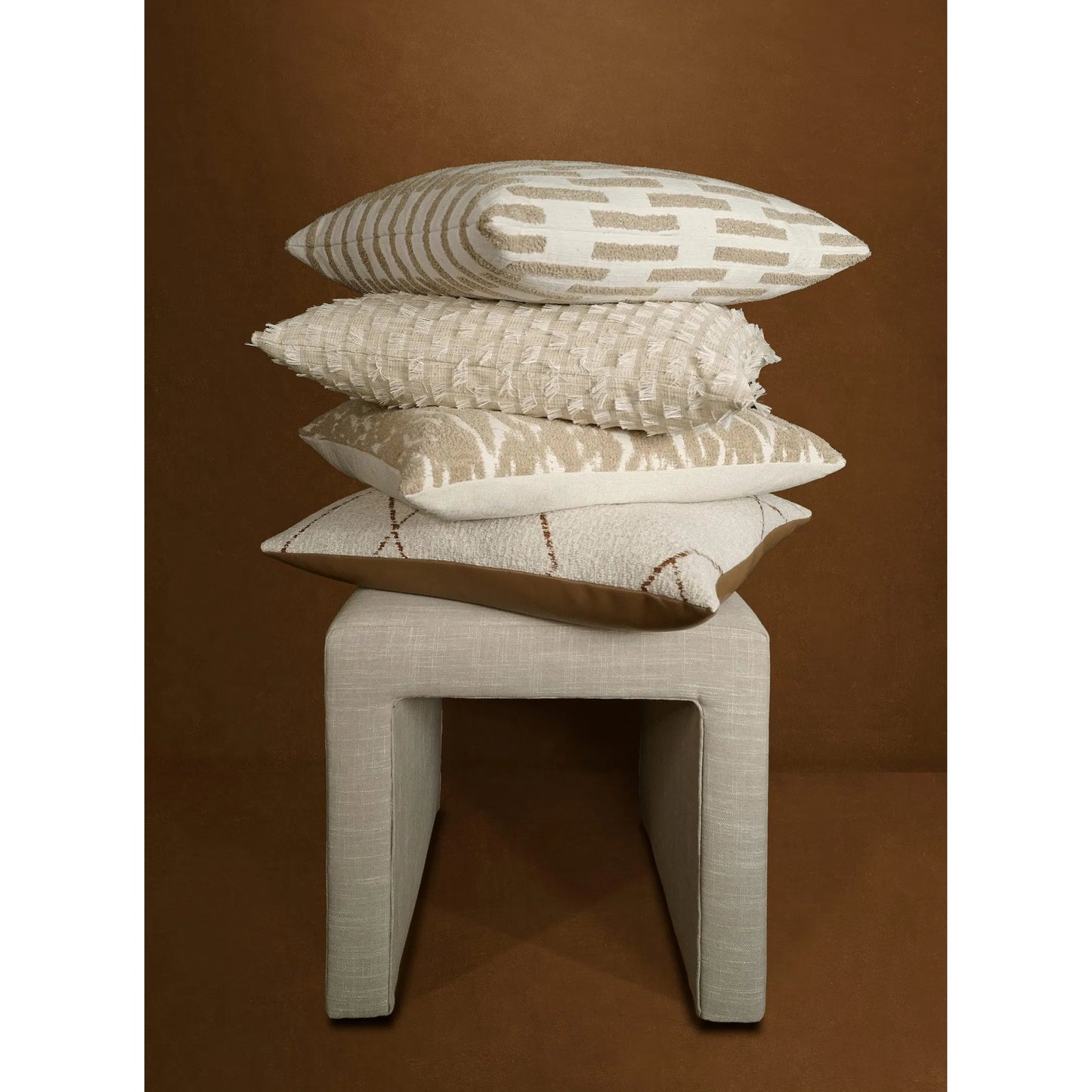 003 SI-2382126 | Lifestyle | Robie Pillow by DV Kap Home in ivory, taupe. Made from 63.92% polyester, 27.85 rayon, 8.23% polyester in a transitional style.