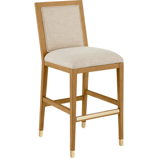 Santos Bar Stool by Currey and Company. Made from mahogany, rattan, brass in a modern style.