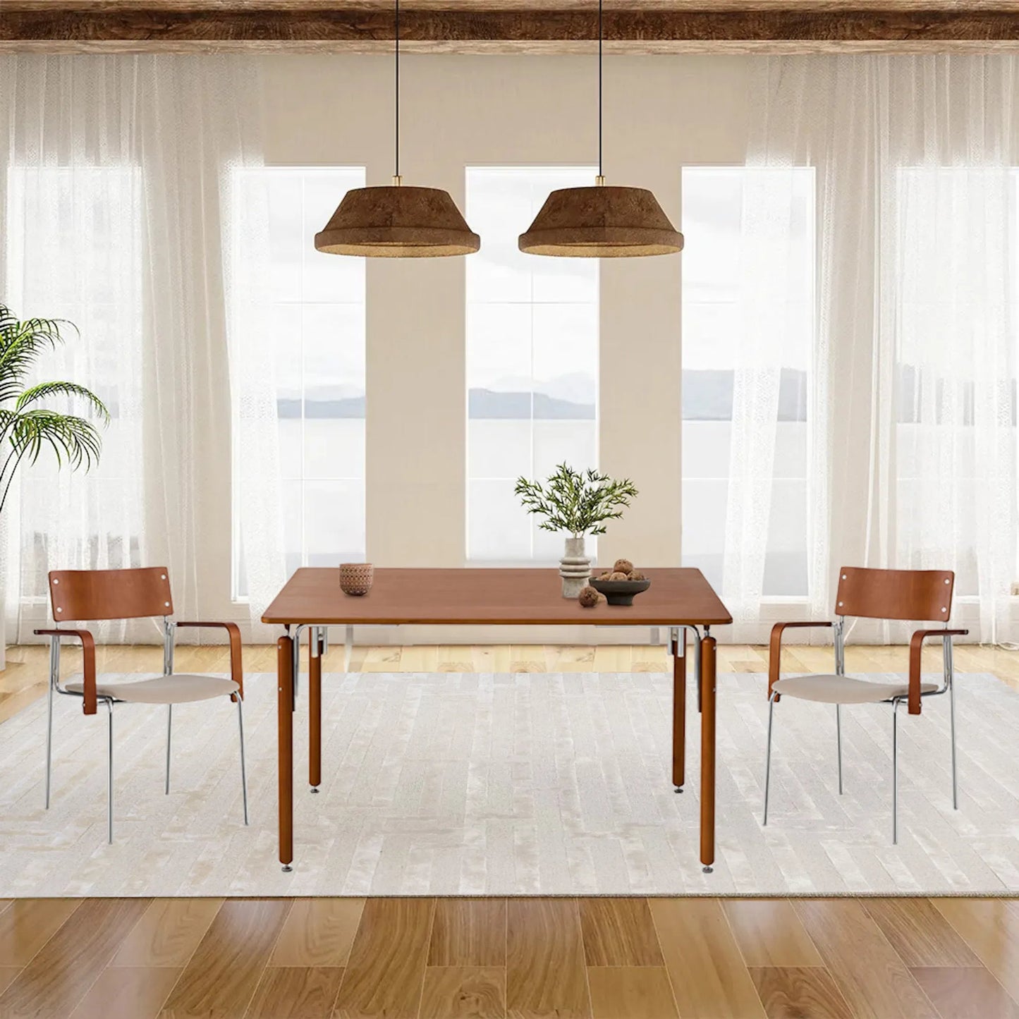 003 SI-2448080 | Lifestyle | Kobe Dining Table by Pasargad Home in brown. Made from metal, wood in a traditional style.