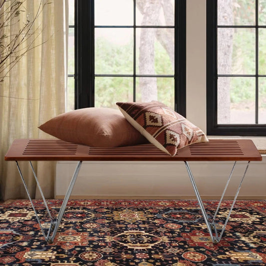 Fuji Bench by Pasargad Home in walnut. Made from metal, wood in a transitional style.