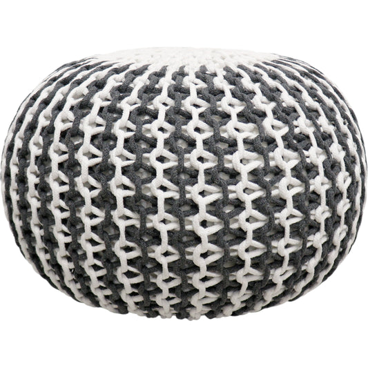 Santorini Pouf by Pasargad Home in grey, ivory. Made from cotton in a modern style.