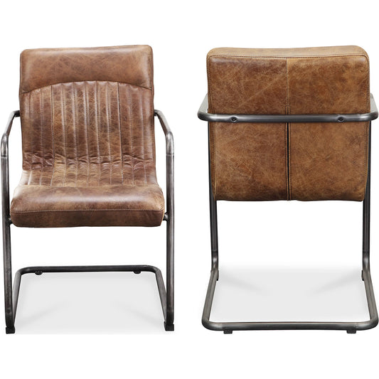Ansel Arm Chair (Set of 2) by Moe's Home Collection in light brown. Made from full leather, iron frame, fireproof foam in a modern style.