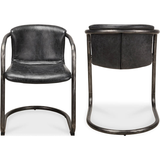 Freeman Dining Chair (Set of 2) by Moe's Home Collection in black. Made from top grain leather, iron frame, plywood in a modern style.