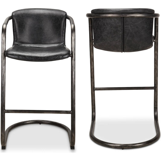 Freeman Bar Stool Antique (Set of 2) by Moe's Home Collection. Made from top grain leather, iron frame in a modern style.