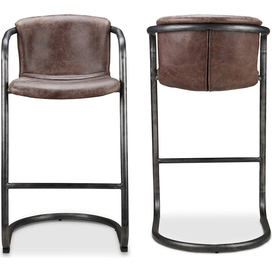 Freeman Bar Stool Antique (Set of 2) by Moe's Home Collection. Made from top grain leather, iron frame in a modern style.