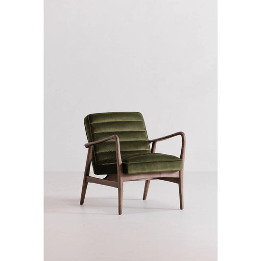 Anderson Armchair by Moe's Home Collection in dark ivy velvet. Made from upholstery: 100% polyester fiber, ash wood frame, plywood, foam cushioning in a traditional style.