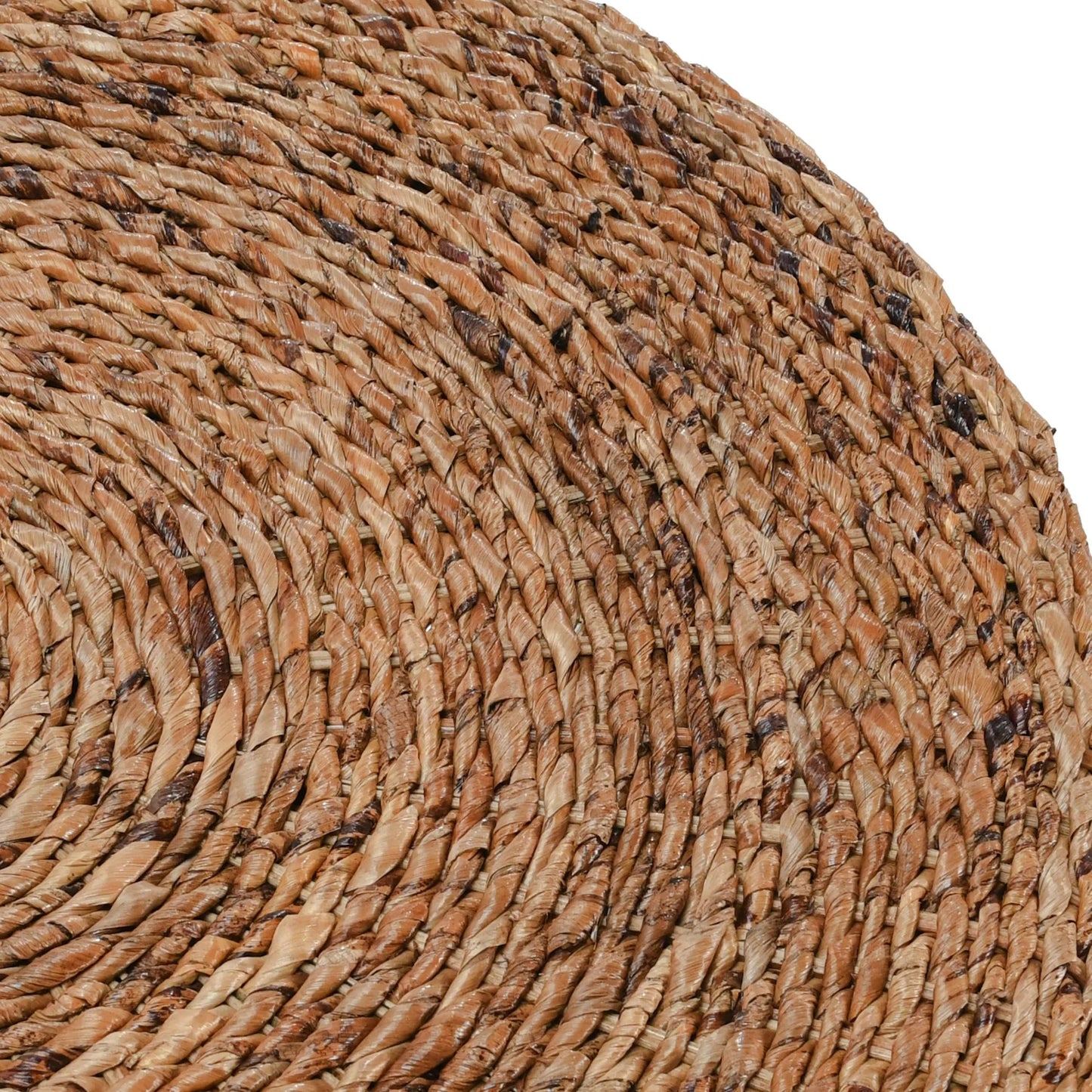 005 SR-897711 | Closeup | Ira Round Rattan Coffee Table by Kosas Home. Made from rattan abaca in a coastal style.