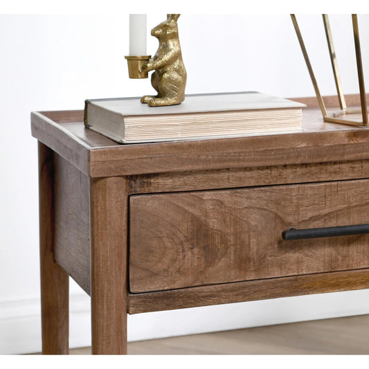 Ciaria 1 Drawer End Table by Kosas Home in medium brown. Made from mango wood in a modern style.