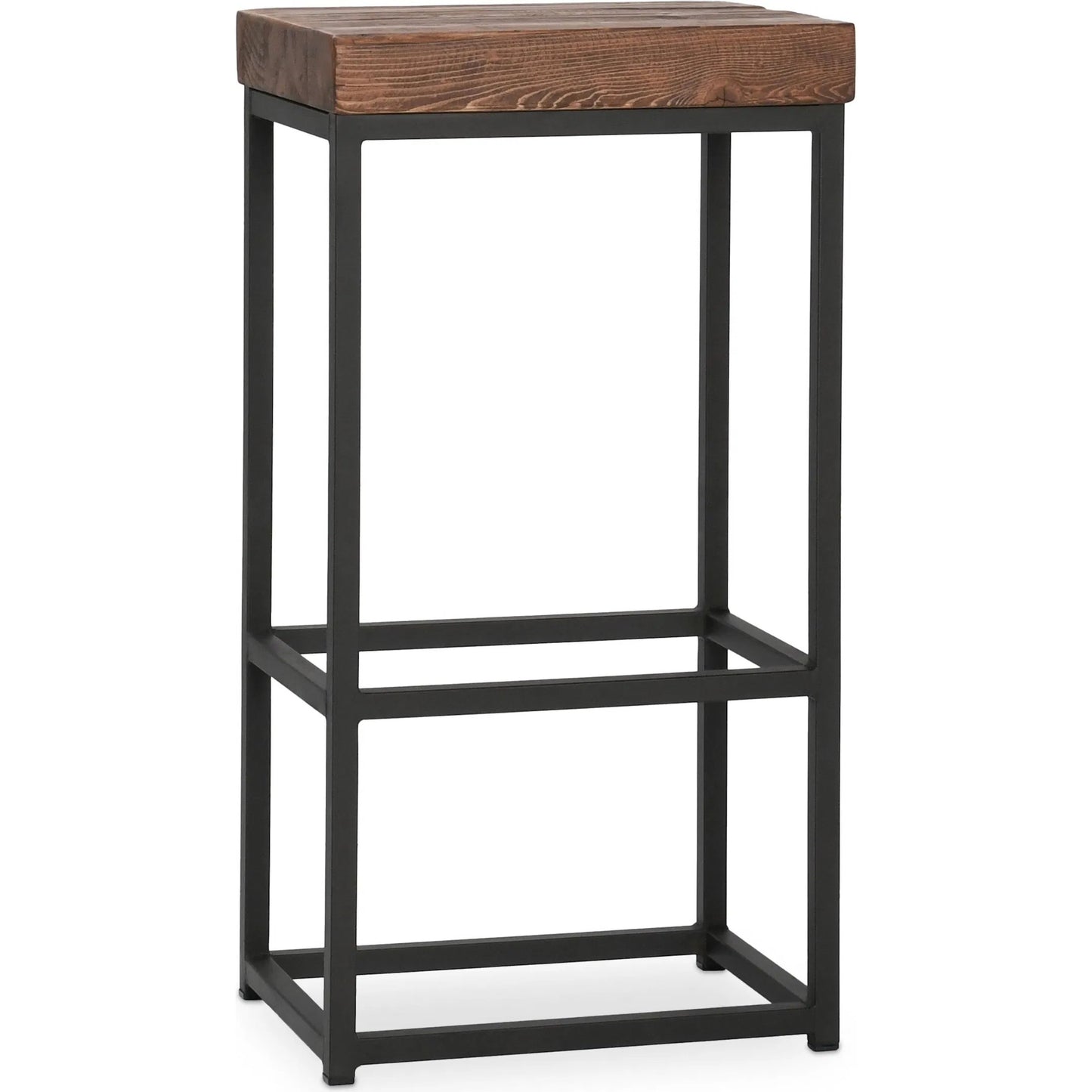 001 SR-897780 | Primary Silo | Porter Barstool by Kosas Home in rustic mahogany. Made from reclaimed pine top, iron legs in a modern style.