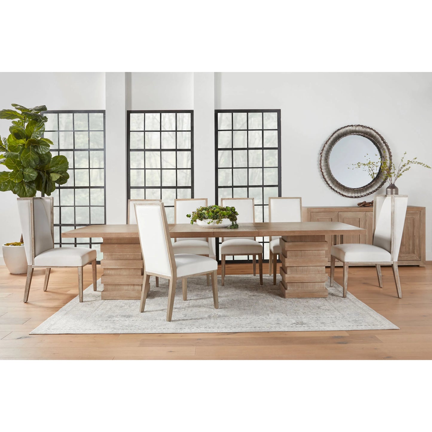 018 SI-1998856 | Lifestyle | Plaza Dining Table by Essentials For Living in natural gray acacia. Made from solid acacia wood, acacia veneer, mdf, solid rubberwood, metal in a modern style.