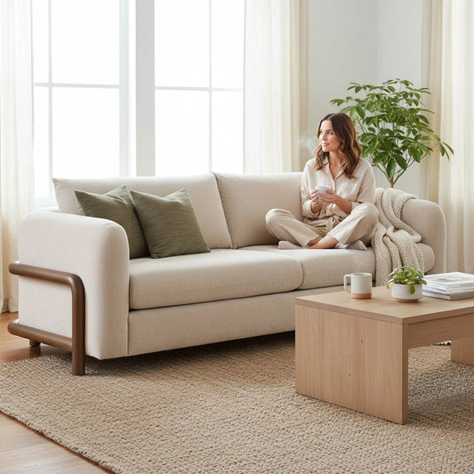 Parallel Sofa by LH Imports in beige, sand. Made from hardwood, plywood, foam, polyester fibre, polyester, rubberwood in a unique style.