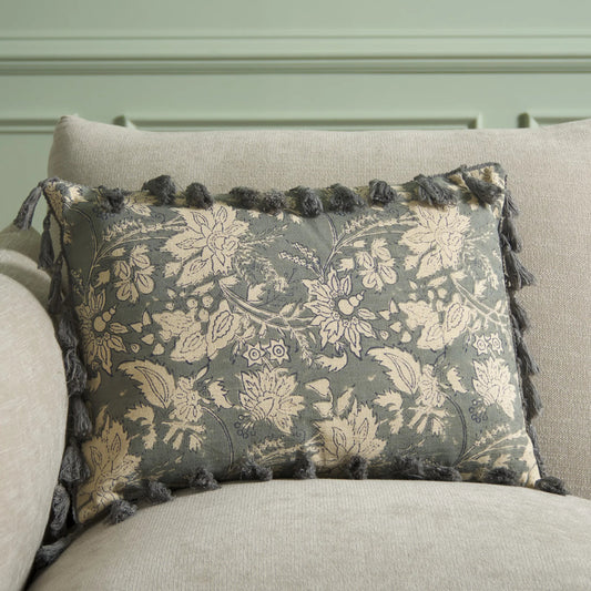 Guelph Lumbar Pillow by HedgeApple Essentials in blue gray. Made from 100% cotton in a traditional style.