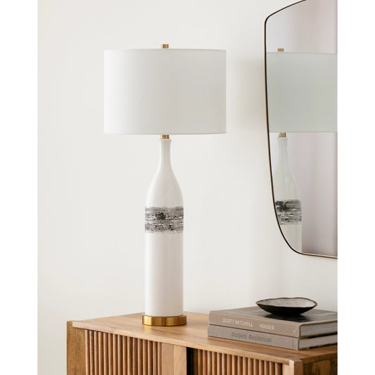 Piedmont Accent Table Lamp - 524551 by Surya in white, translucent. Made from ceramic, linen, iron in a modern style.