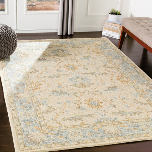 Panipat Rug - 22946 by Livabliss in pale blue, charcoal, ice blue, beige, olive. Made from 100% wool in a unique style.
