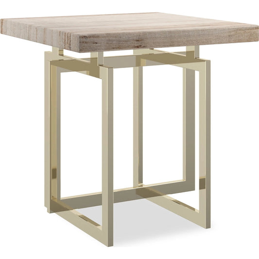 Wish You Were Here End Table by Caracole in sandstone, whisper of gold. Made from metal, stone in a transitional style.