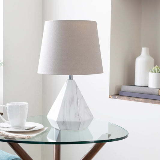 Posh - 19830 by Surya in light gray, n/a and base marbled. Made from linen, polyester, ceramic, metal - iron, 100% metal in a modern style.