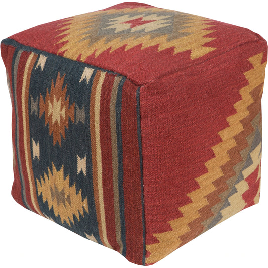 Pouf by Livabliss in burgundy, navy, gold, forest, olive, taupe, tan, beige, rust. Made from 100% wool in a rustic style.