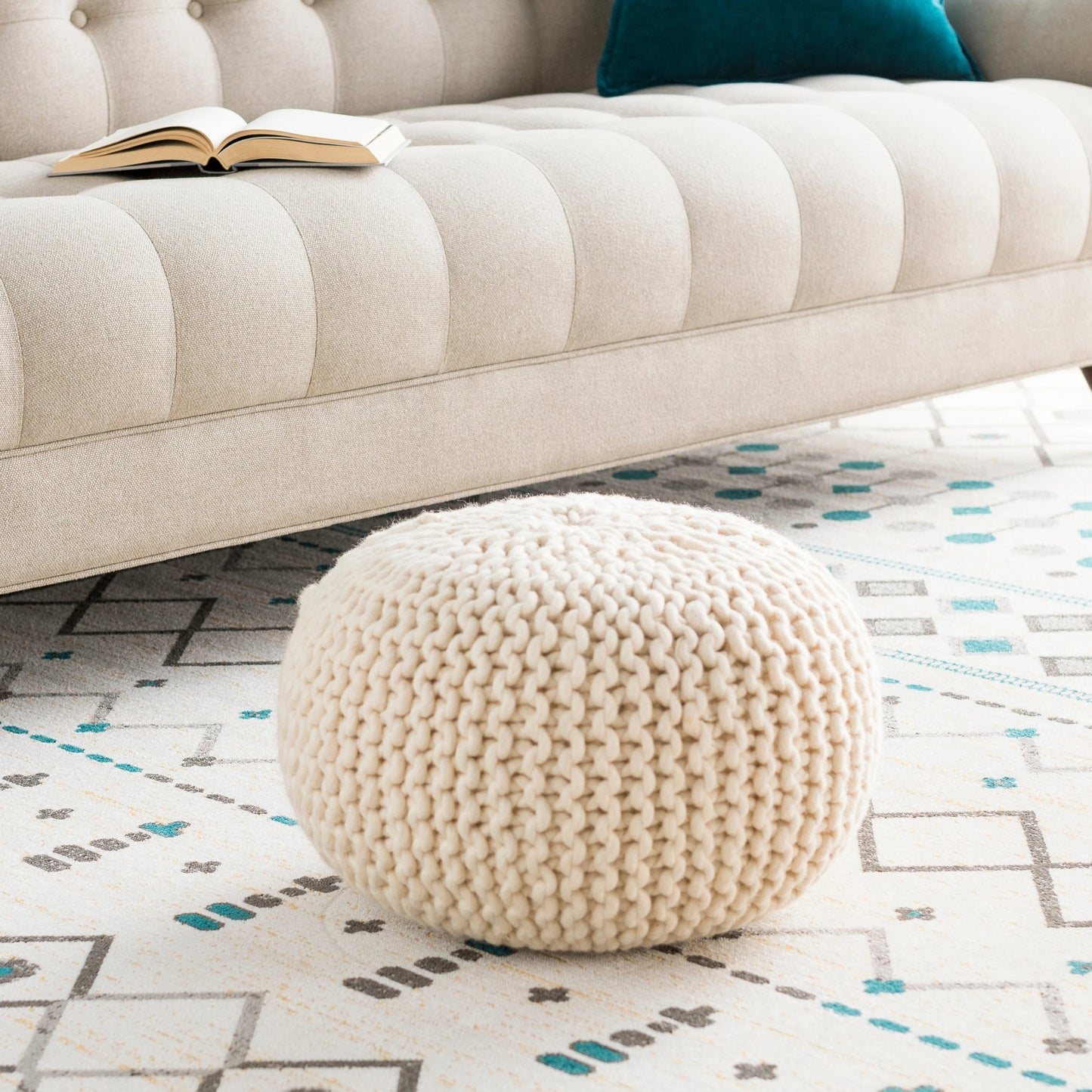 002 O-SURYA-POUF-78 | Lifestyle | Desoto - 20545 by Surya in beige. Made from 100% wool in a modern style.