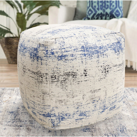 Grand Canyon Distressed Pouf by Pasargad Home in blue. Made from cotton in a modern style.