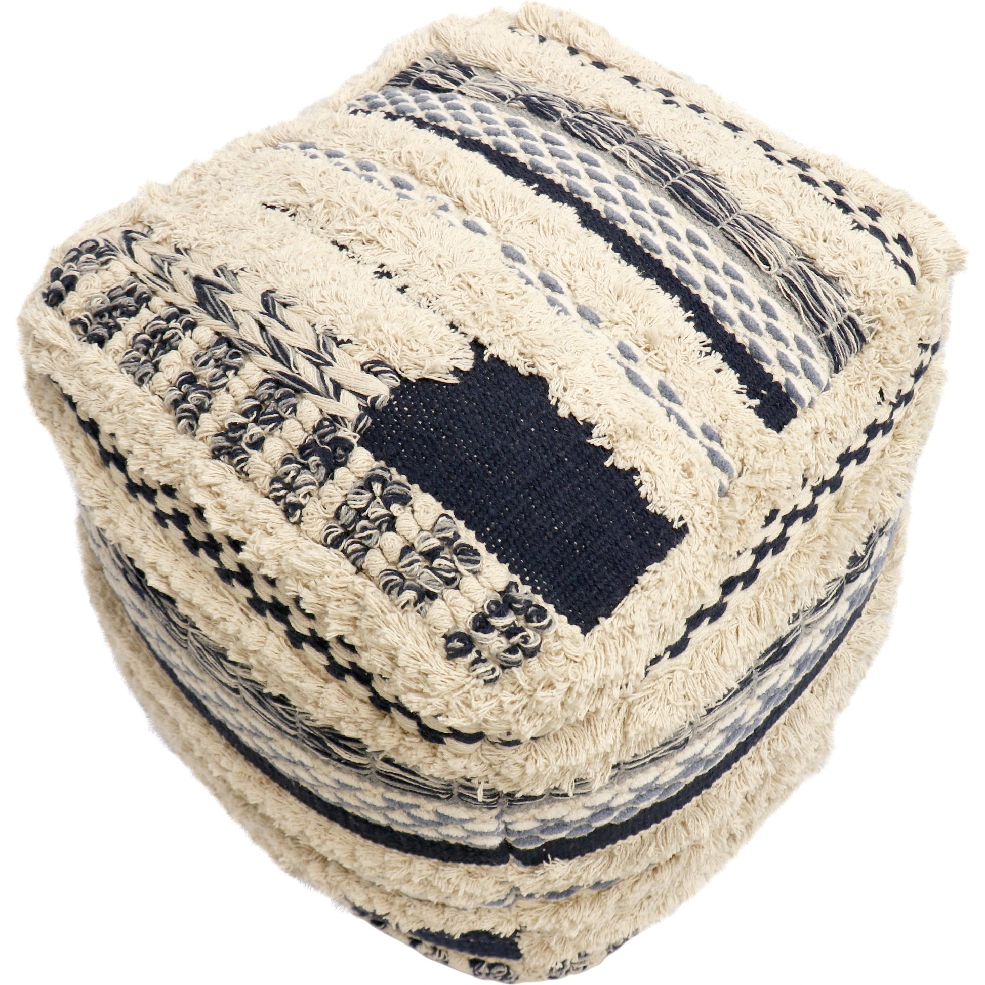 Grand Canyon Navy Pouf by Pasargad Home in navy. Made from cotton in a modern style.
