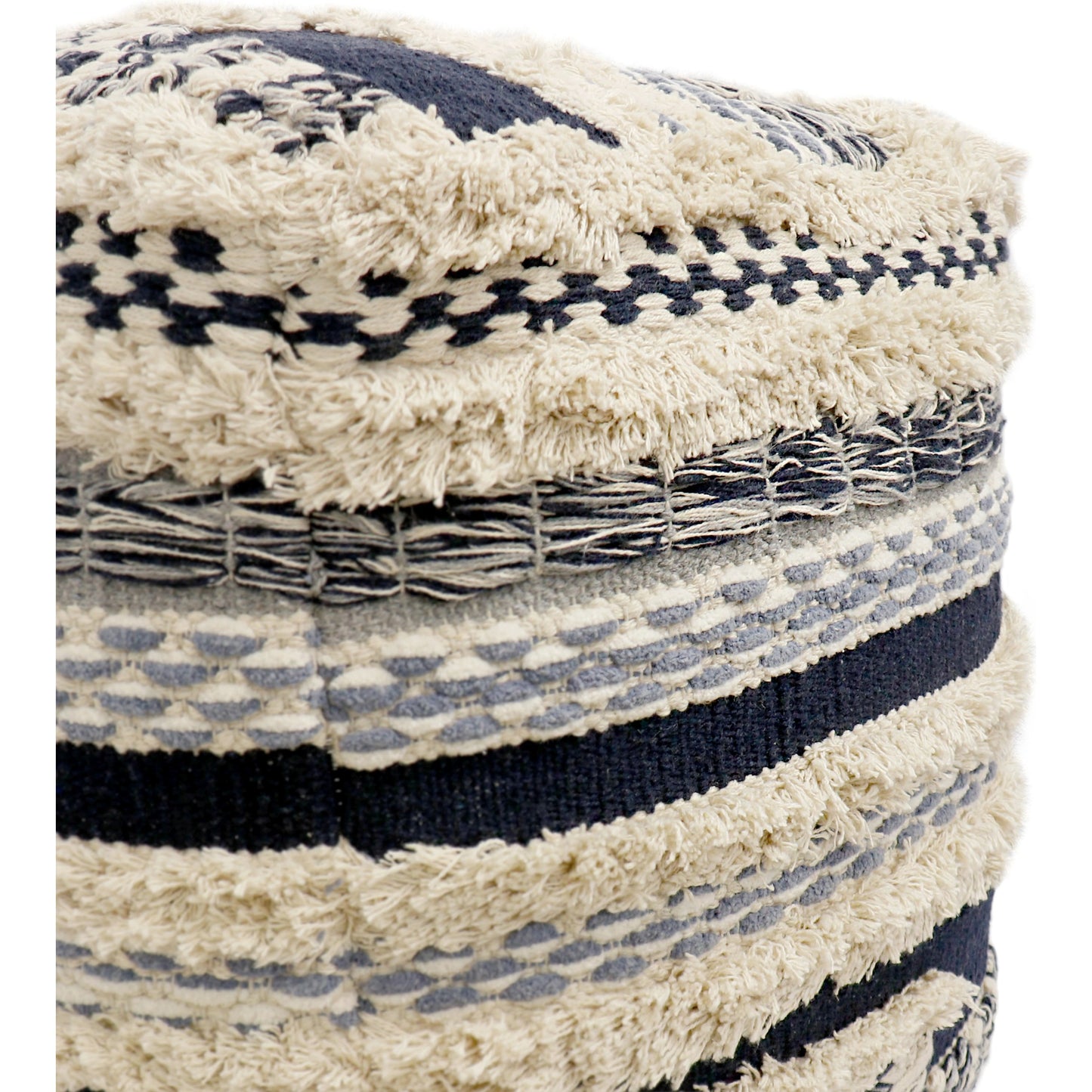 005 SI-1990640 | Closeup | Grand Canyon Navy Pouf by Pasargad Home in navy. Made from cotton in a modern style.