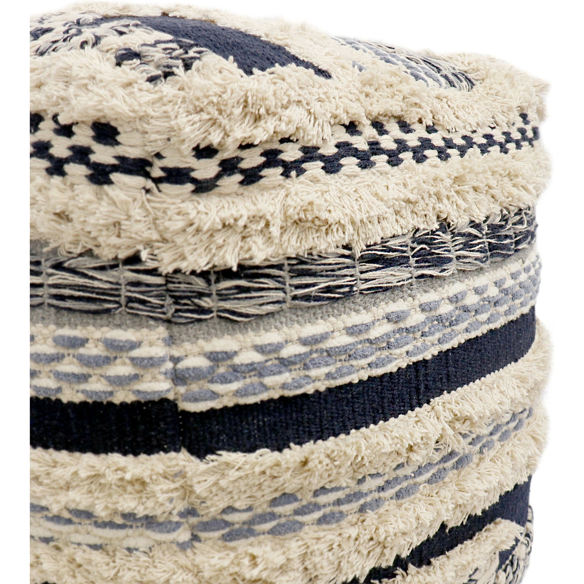 Grand Canyon Navy Pouf by Pasargad Home in navy. Made from cotton in a modern style.
