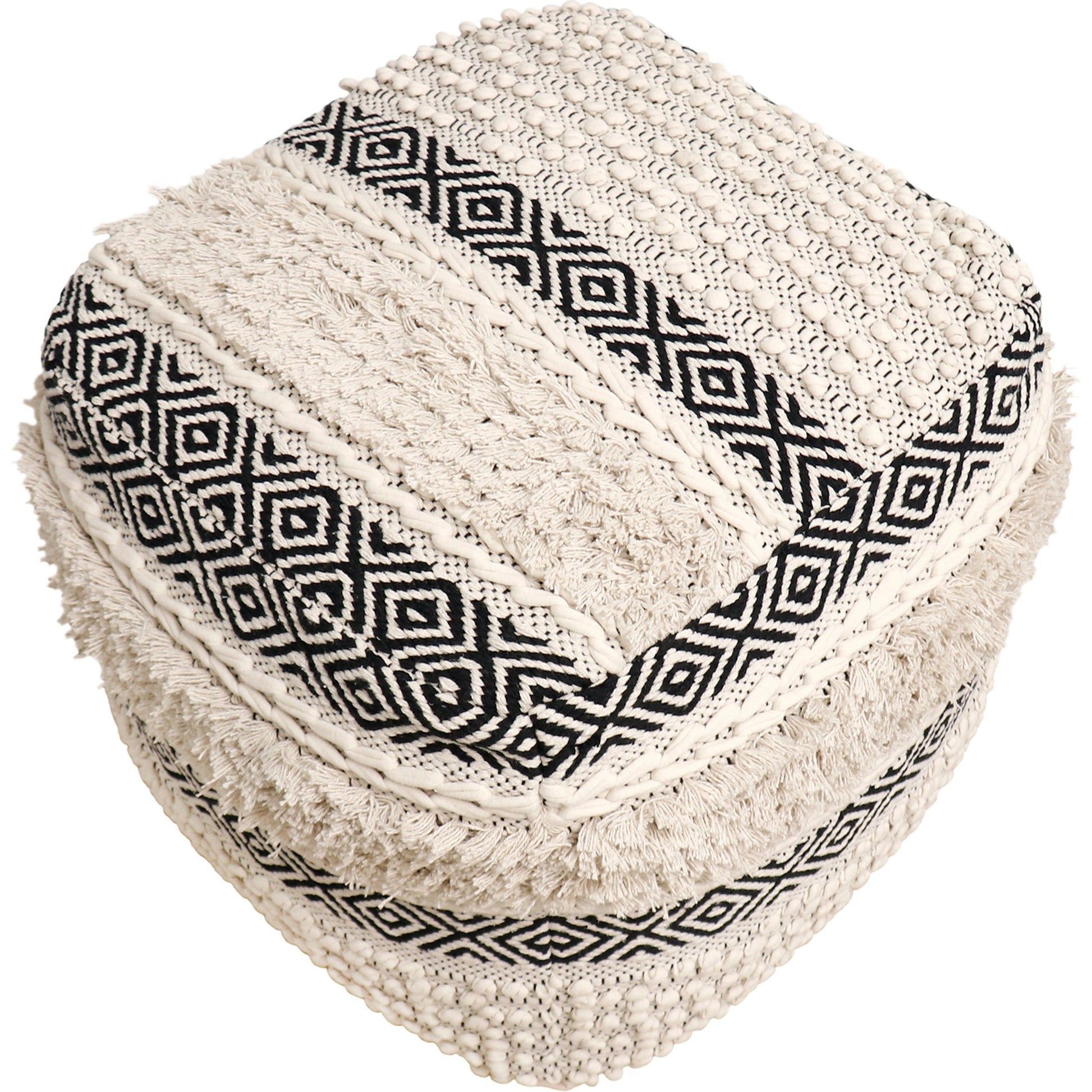 Grand Canyon Black Pouf by Pasargad Home in ivory, black. Made from cotton in a cottage & farmhouse style.