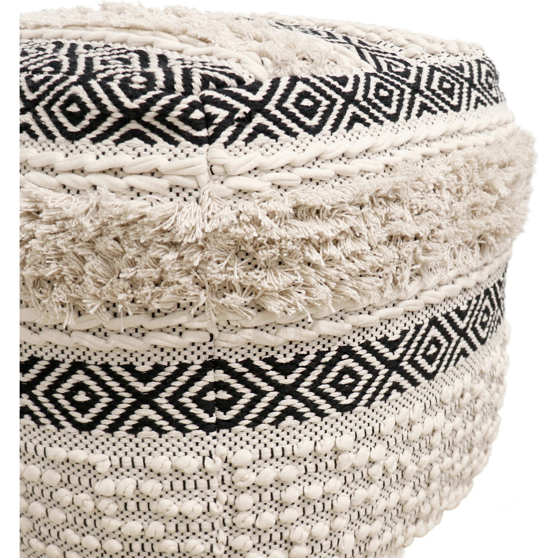Grand Canyon Black Pouf by Pasargad Home in ivory, black. Made from cotton in a cottage & farmhouse style.