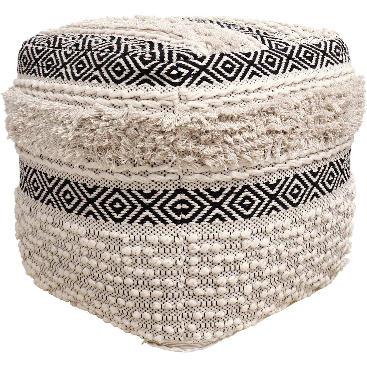 001 SI-1990641 | Primary Silo | Grand Canyon Black Pouf by Pasargad Home in ivory, black. Made from cotton in a cottage & farmhouse style.