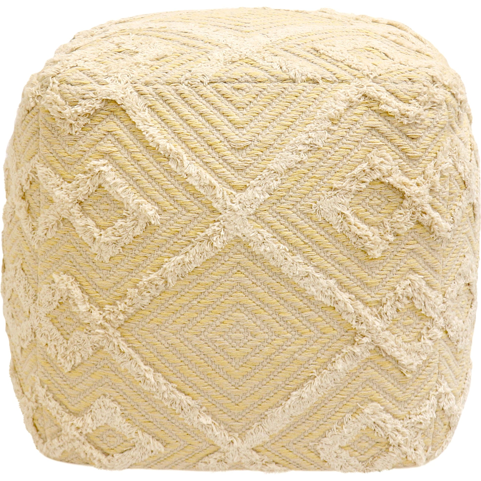 Grand Canyon Yellow Pouf by Pasargad Home in yellow. Made from cotton in a modern style.