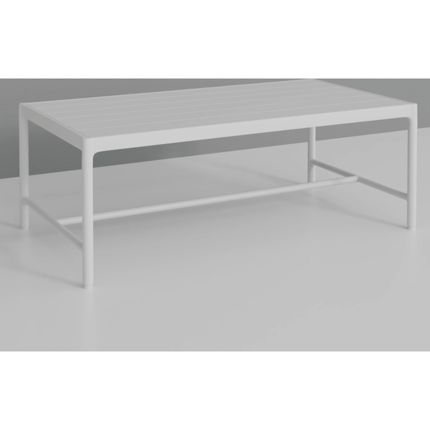 003 SI-2167180 | Lifestyle | Sabbia Outdoor Coffee Table by Sunset West in white. Made from aluminum in a modern style.