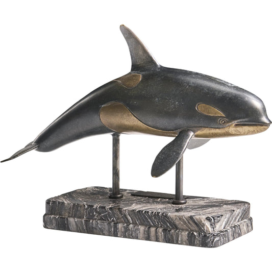 001 SI-2535727 | Primary Silo | Killer Whale Bronze Statue with Marble Base by Jonathan Charles in dark rustic waxed bronze. Made from main brass in a unique style.