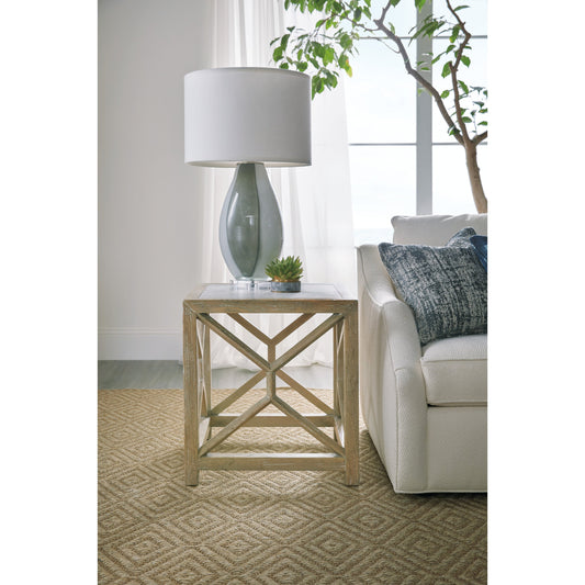 Surfrider End Table by Hooker Furniture in driftwood. Made from hardwoods, stone veneers in a coastal style.