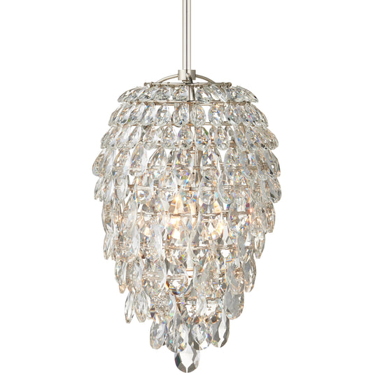 001 SR-823487 | Primary Silo | Aisling Pendant by Currey and Company in polished nickel. Made from optical crystal, metal in a transitional style.