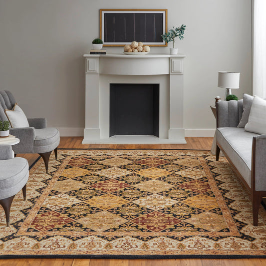 Wagner Traditional Diamond Rug - 8943F by Feizy in gold, tan, black. Made from wool in a unique style.